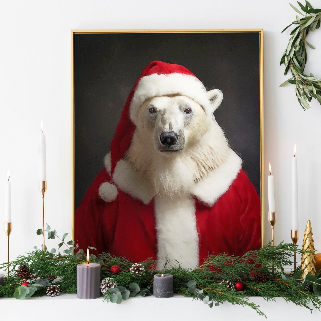 Christmas Polar Bear Vintage Portrait – Santa Poster, Renaissance
