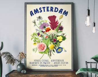 Amsterdamer Blumenmarkt Print - Vintage Blumen Poster, Niederländische Botanische Wandkunst