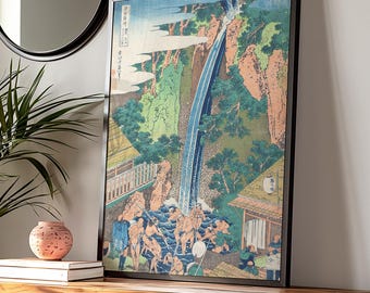 Hokusai Waterfall Print — Japanese Woodblock Japandi Art
