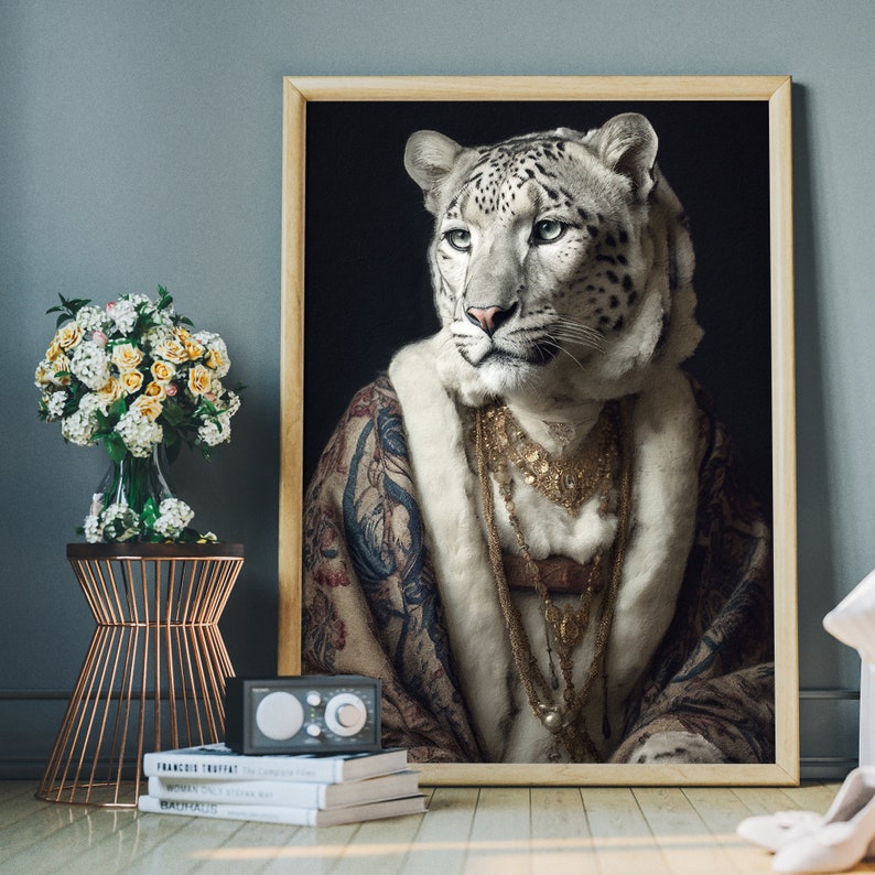 Snow Leopard Portrait Print — Renaissance Altered Art - Etsy