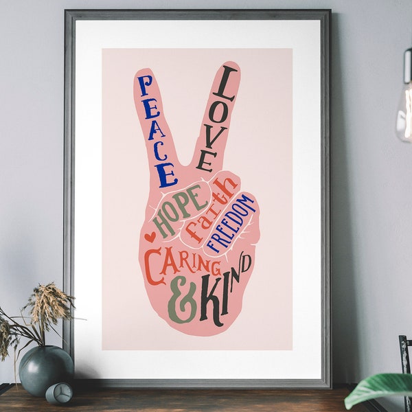 Peace Sign Art Print, Peace And Love, Inspirational Wall Art, Minimalist Bohemian Decor,Peace Symbol, World Peace Sign, Be kind