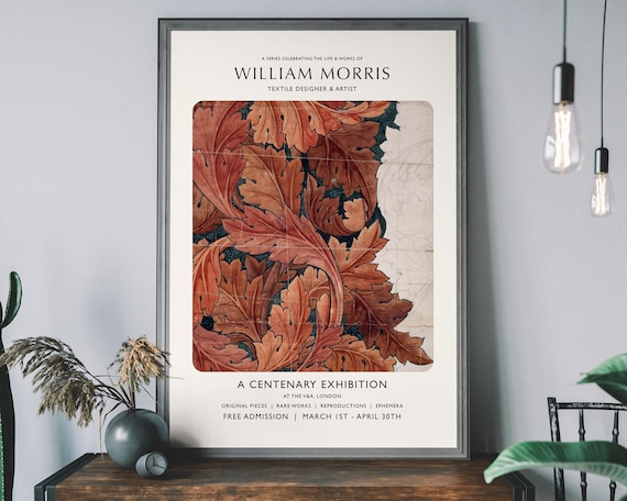 William Morris Exhibition Poster, Vintage Museum Print, Flower Pattern, Botanical Home Decor, Autumn Decor, Fall colours