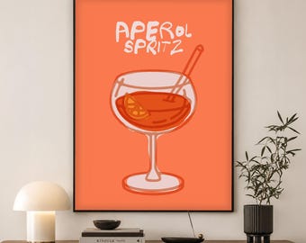 Aperol Spritz Cocktail Poster | Retro Italian Bar Art Print | Kitchen & Dining Room Gift