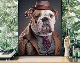 English Bulldog Portrait – Dog in Clothes, Altered Animal Art Print