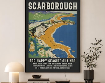 Scarborough Yorkshire Print | Vintage English Seaside Poster | Coastal Wall Art Gift