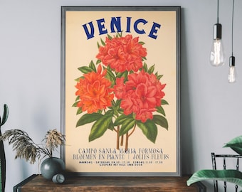 Venice Flower Market Print – Vintage Floral Poster, Botanical Wall Art