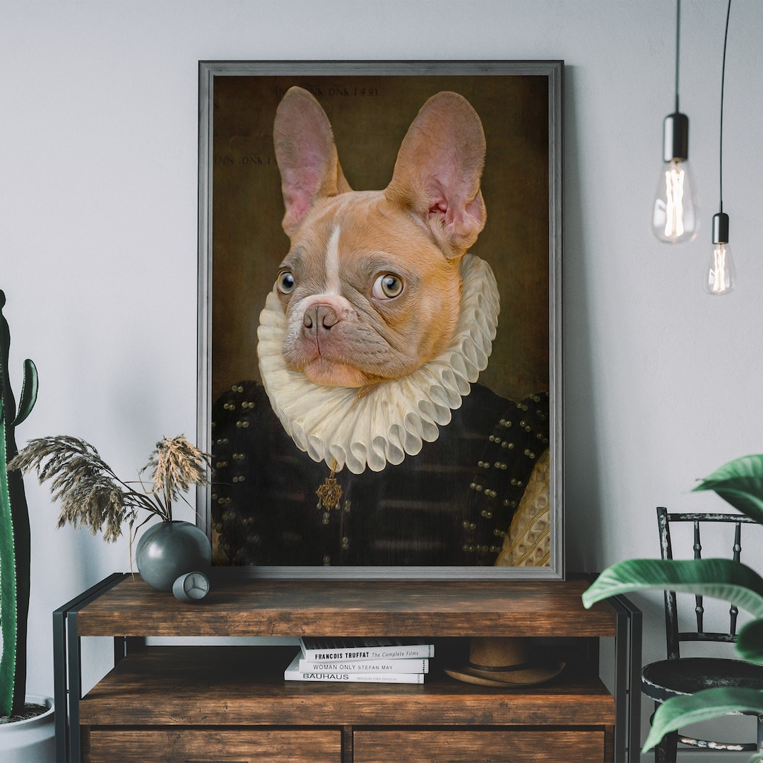 French Bulldog Portrait, Renaissance Animal Painting, Altered Art Print,  Animal Head Human Body, Puppy Print - Etsy
