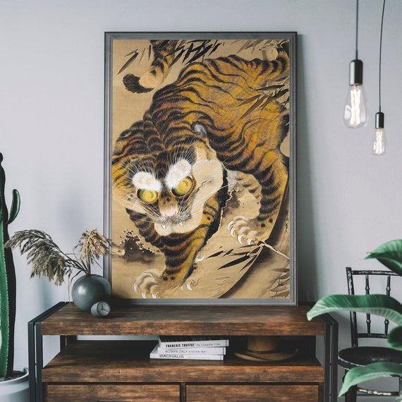 Vintage Japanese Tiger Print – Katayama Yokoku Art, Antique