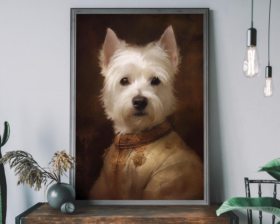 Quadro Su Tela West Highland White Terrier 70×50 Cm – Stampa Artistica Con Cornice In Legno, Pronto Da Appendere, Per Soggiorno, Camera O Ufficio