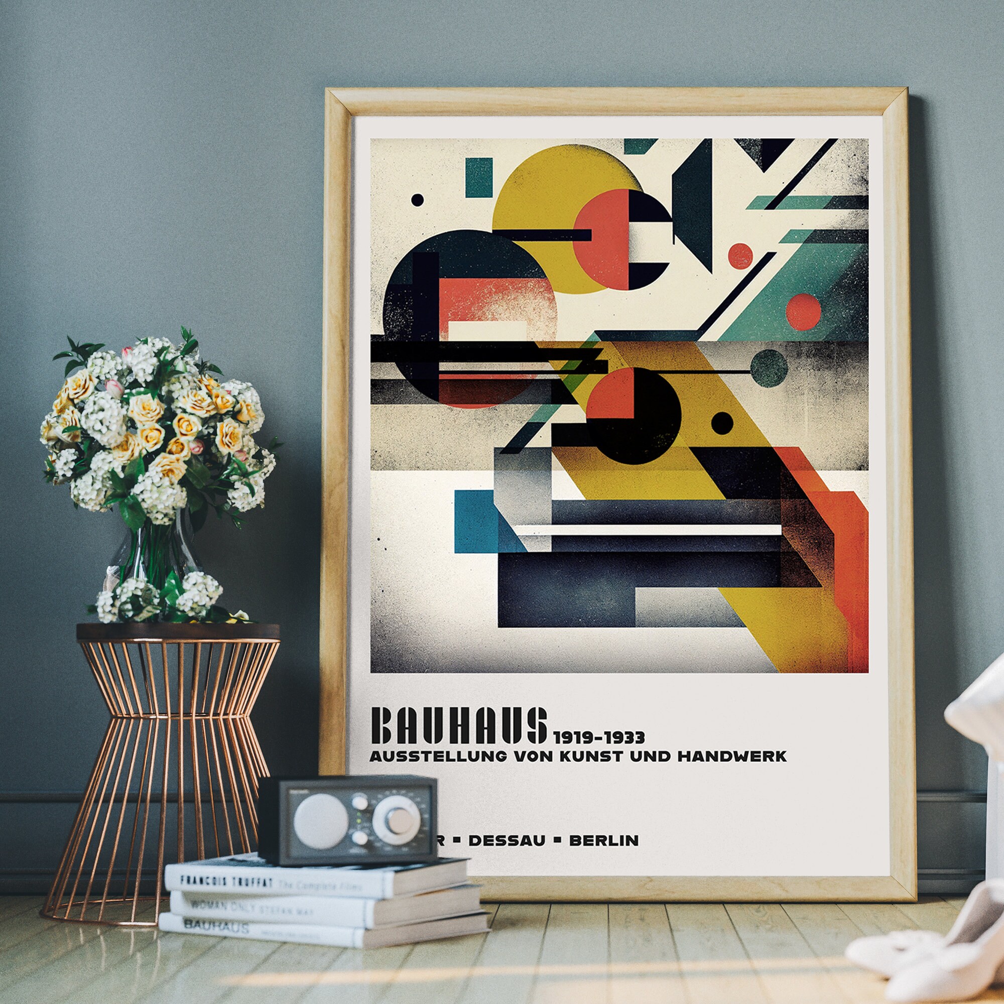 Vintage Bauhaus Exhibition Poster, Minimalist Wall Art, Geometric