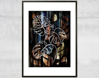 Estampado de hoja de monstera dorada — Arte mural botánico minimalista