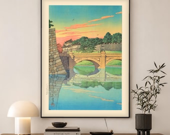 Kawase Hasui Niju Bridge Print | Japanese Woodblock Wall Art | Japan Travel Gift