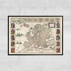 Vintage Europe Map, Antique Map Illustration, Historical Map Art Print ...