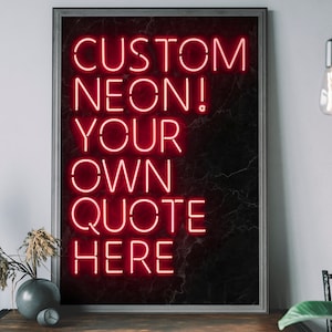 Personalized Red Neon Art Poster – Customisable Large Quote Wall Art, Modern Neon Print