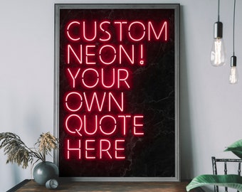 Personalized Red Neon Art Poster – Customisable Large Quote Wall Art, Modern Neon Print