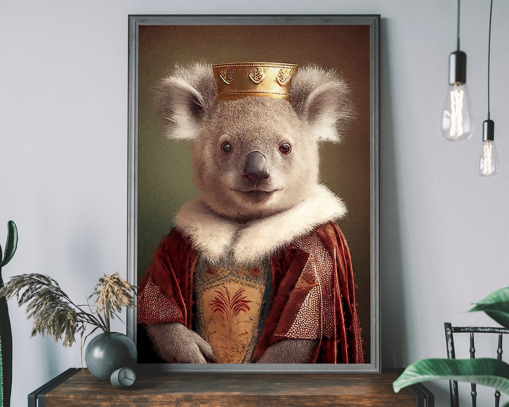 Vintage King Koala Print – Altered Art, Animal Head & Human Body