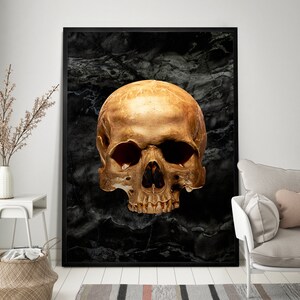 Gothic Skull Print, Eclectic Gold skull decor, Skeleton Wall Art, Boho Home Decor image 4