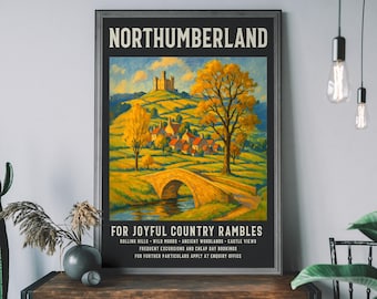 Northumberland Reiseposter - Newcastle Typografie Wandkunst, Geordie Home Decor, Nordosten