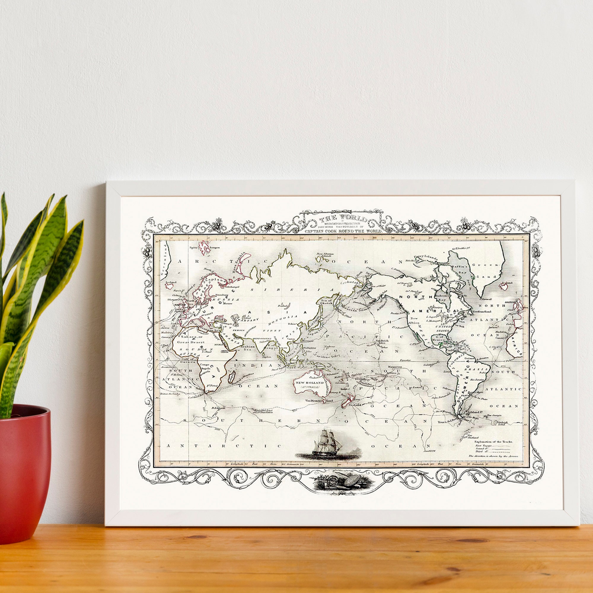 Old Map of the World Art Print – Captain Cook Print, Colourful Vintage ...