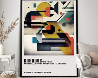 Vintage Bauhaus Exhibition Poster, Minimalist Wall Art, Geometric