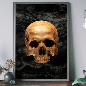 Gothic Skull Print, Eclectic Gold skull decor, Skeleton Wall Art, Boho Home Decor image 1