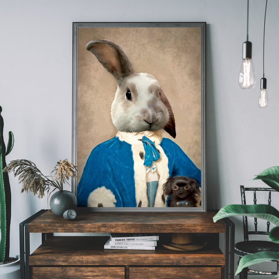 Rabbit Portrait – Renaissance Animal Painting, Altered Art Print ...