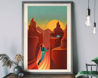 SpaceX Retro Wall Art, Sci-fi Art Print, Astronaut Prints, Space Exploration Poster