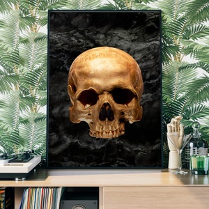 Gothic Skull Print, Eclectic Gold skull decor, Skeleton Wall Art, Boho Home Decor image 3