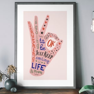 Tudo vai ficar bem Arte de parede, pôster inspirador, decoração boho minimalista