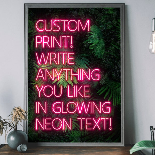 Personalised Pink Neon Art Print, Create Your Own Print, Custom Tropical Art Poster