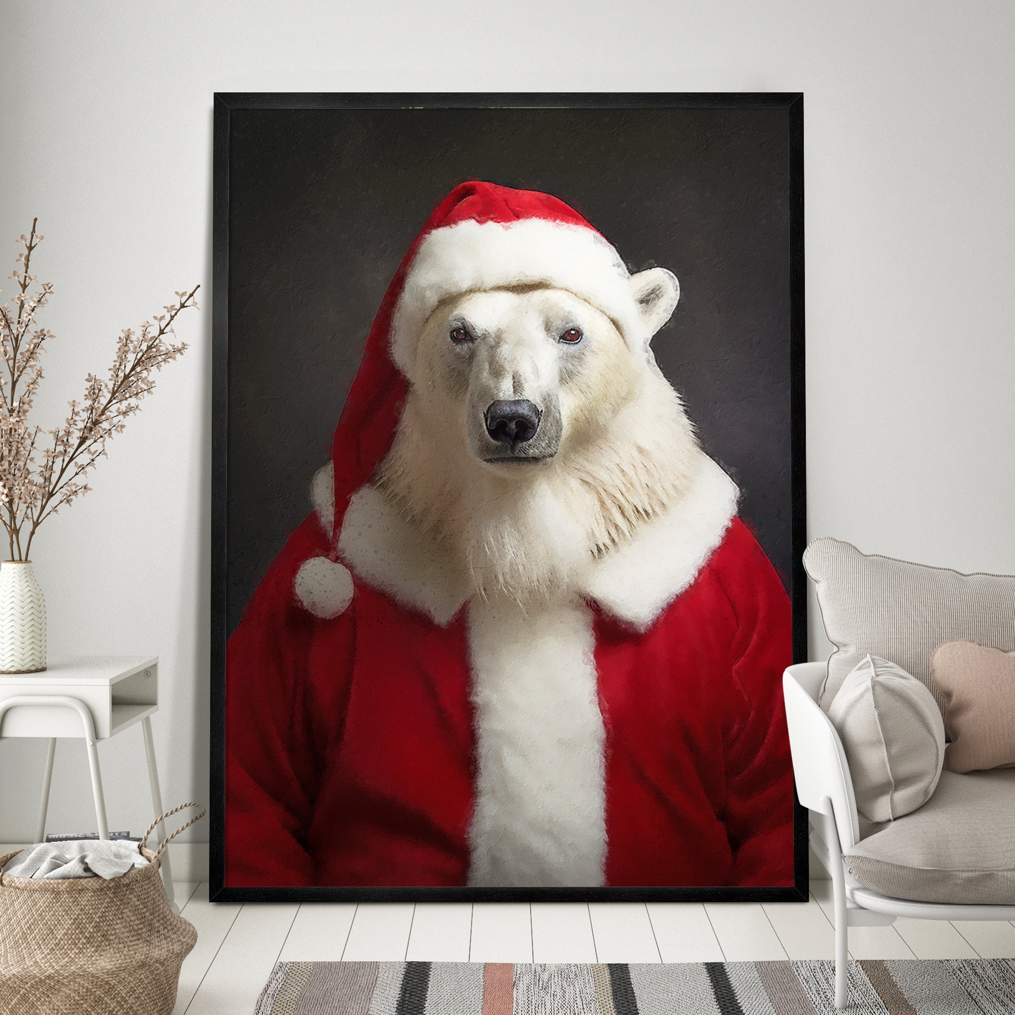 Christmas Polar Bear Vintage Portrait – Santa Poster, Renaissance