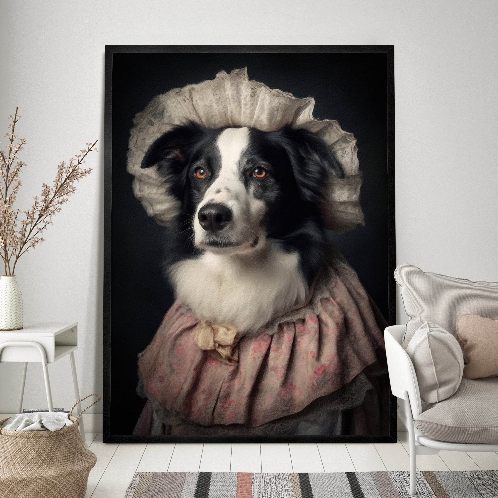 アクリル画 ボーダーコリー　犬アート　動物　キャンバスボードF3号　BAEZ3 ボーダーコリー犬のプリント、動物の絵画を加工したアートプリント