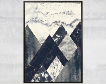 Marble wall prints, Geometric Mountains wall art, Scandi Poster