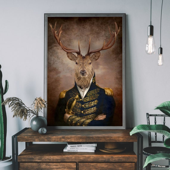 Stag Vintage Portrait Renaissance Animal Painting Altered pic picture