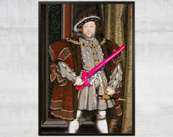 Altered Art Print – King Henry VIII Royal Portrait, Vintage Tudor History Art, Street Art Print, Royal Family Decor