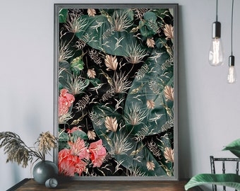 Tropical Plant Wall Art – Maximalism Botanical Poster, Floral Pattern Print, Vibrant Botanical Wall Decor