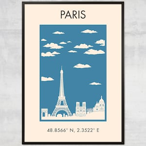 Vintage Paris Wandkunst - Vintage Reiseposter, minimalistisches Boho-Dekor, Paris Skyline