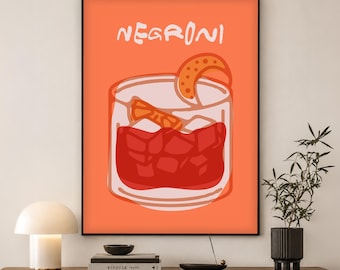 Negroni Cocktail Poster | Vintage Bar Cart Wall Art | Gift for Cocktail Lovers