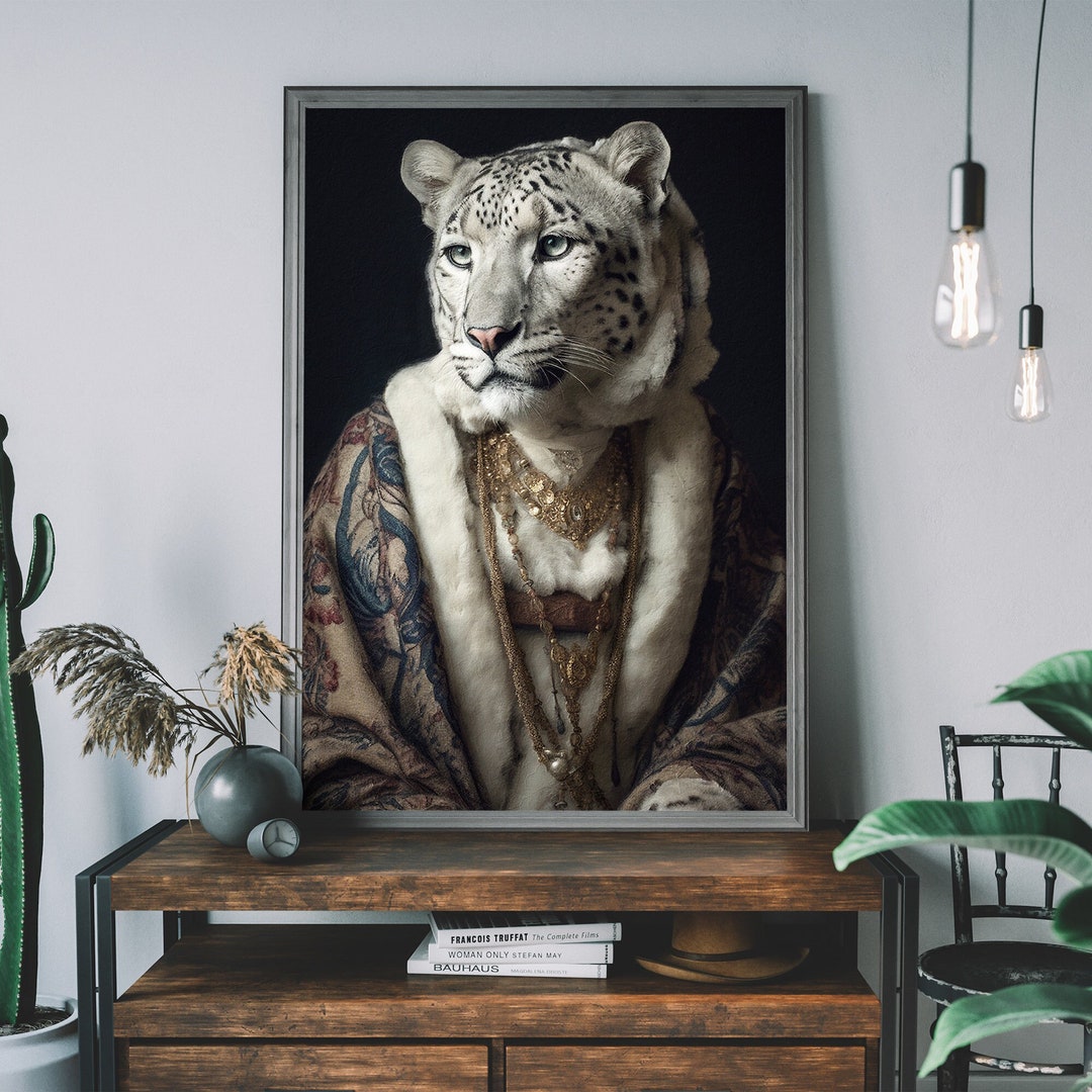 Snow Leopard Portrait Print — Renaissance Altered Art - Etsy