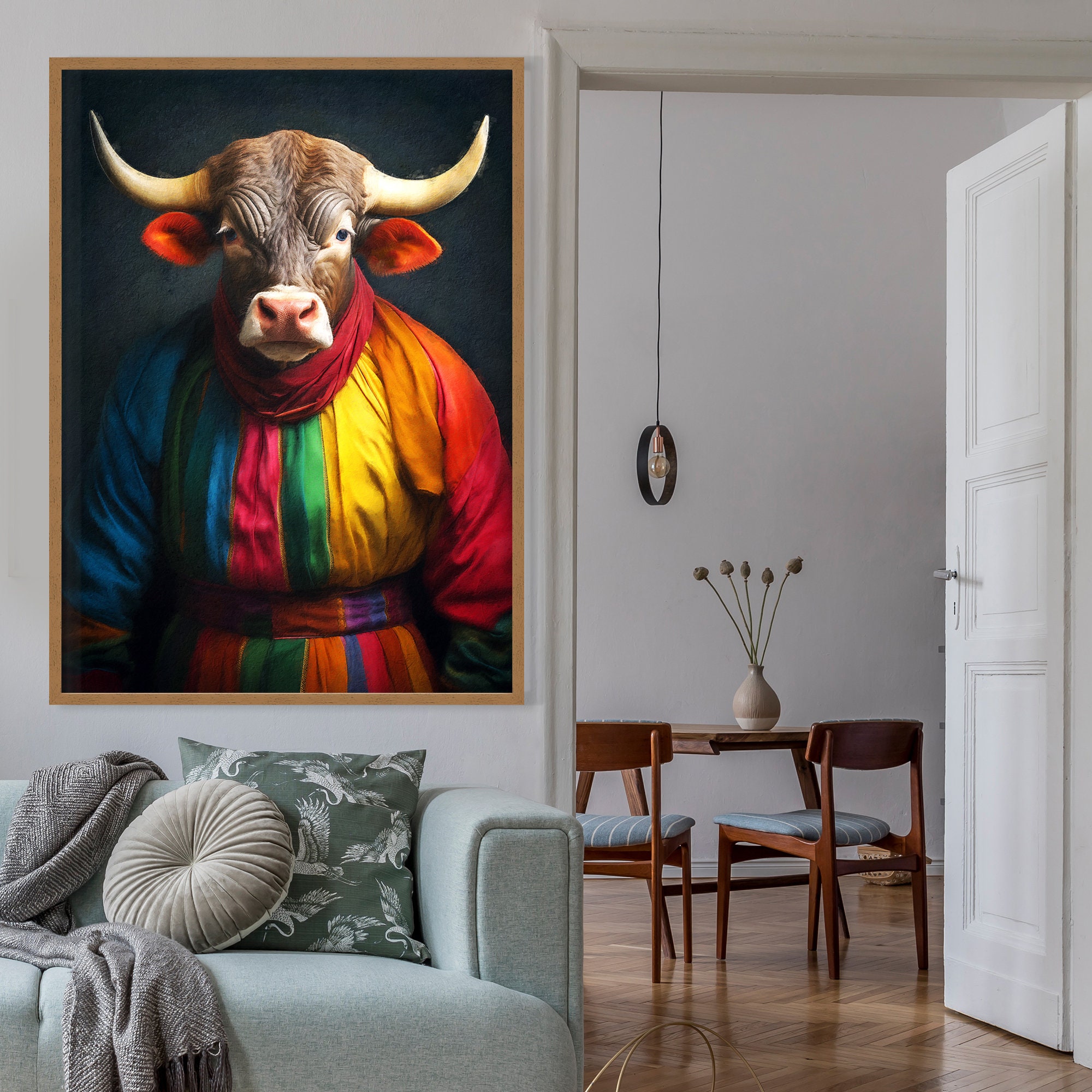 Rainbow Bull Poster – Renaissance Animal Painting, Altered Art Print ...