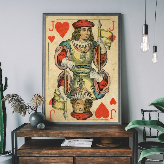 Jack of Hearts Vintage Playing Card Art Print, Retro Wall Art