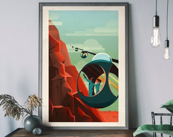 SpaceX Retro Wall Art, Sci-fi Art Print, Vintage Space Explorer Travel Prints, Space Exploration Poster