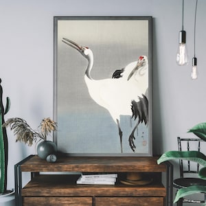 Two Cranes by Ohara Koson, Japanese Bird Illustration, Oriental Vintage Bird Decor, Japandi Print