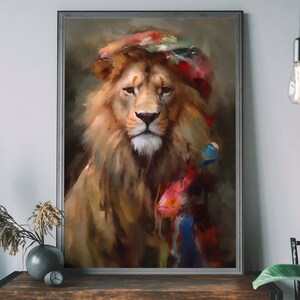 Vintage Löwe Portrait Kunstdruck - Renaissance Tiermalerei, Tierkopf Menschlicher Körper, Einzigartiger Kunstdruck, Aristokrat Tier