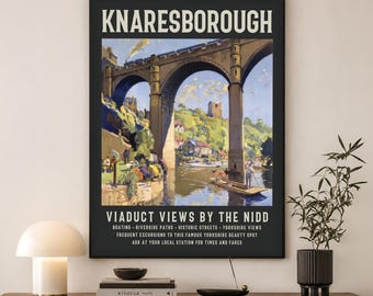 Knaresborough Yorkshire Print | Vintage England Travel Poster | Housewarming Gift for Him