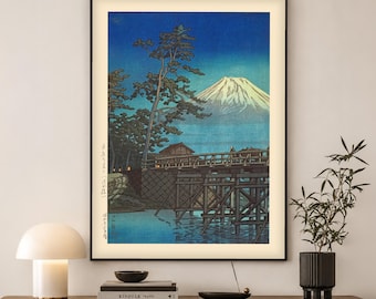 Kawase Hasui Mt Fuji Print | Japanese Woodblock Moonlight Art | Japan Wall Decor Gift