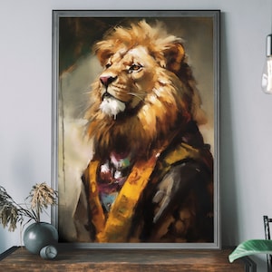 Löwe Portrait Kunstdruck - Renaissance Tiermalerei, Tierkopf Menschlicher Körper, Einzigartiger Kunstdruck, Aristokrat Tier