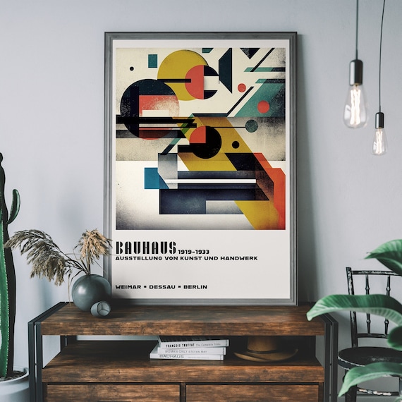 Vintage Bauhaus Exhibition Poster, Minimalist Wall Art, Geometric