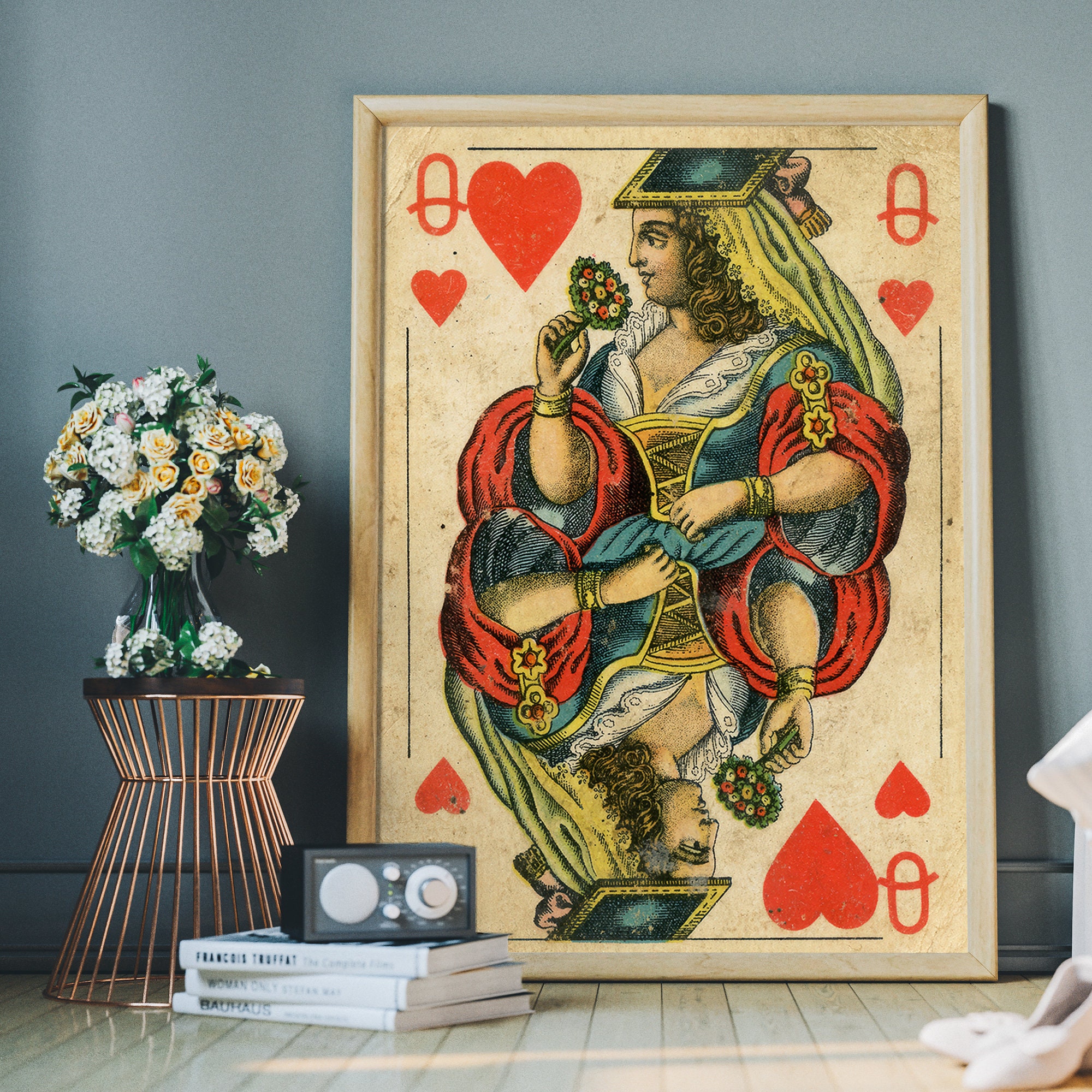 Queen of Hearts Vintage Playing Card Print – Retro Wall Art