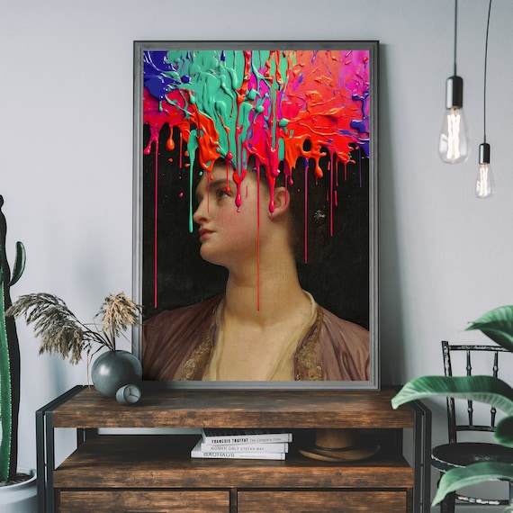 Altered Renaissance Painting – Antique Victorian Portrait, Urban Graffiti Art Print, Funky Wall Art
